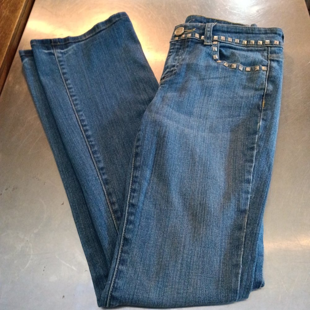 Cache Boot Cut Mid Rise Denim Jeans, Stud Details Excellent Y2K